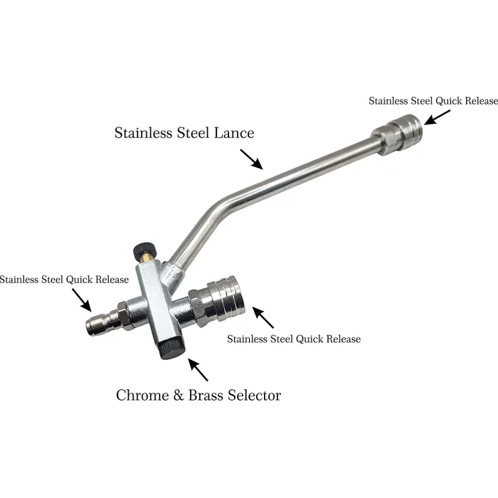 Dual Connector Lance Brass Snow Foam Lance 4 Nozzles 11.6 mm 1/4" Quick Release