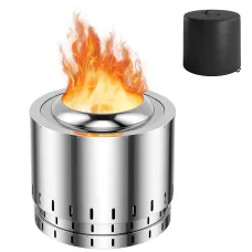 Costway Portable Smokeless Fire Pit Stainless Steel Wood Burning Firepit w/ Rain Cover