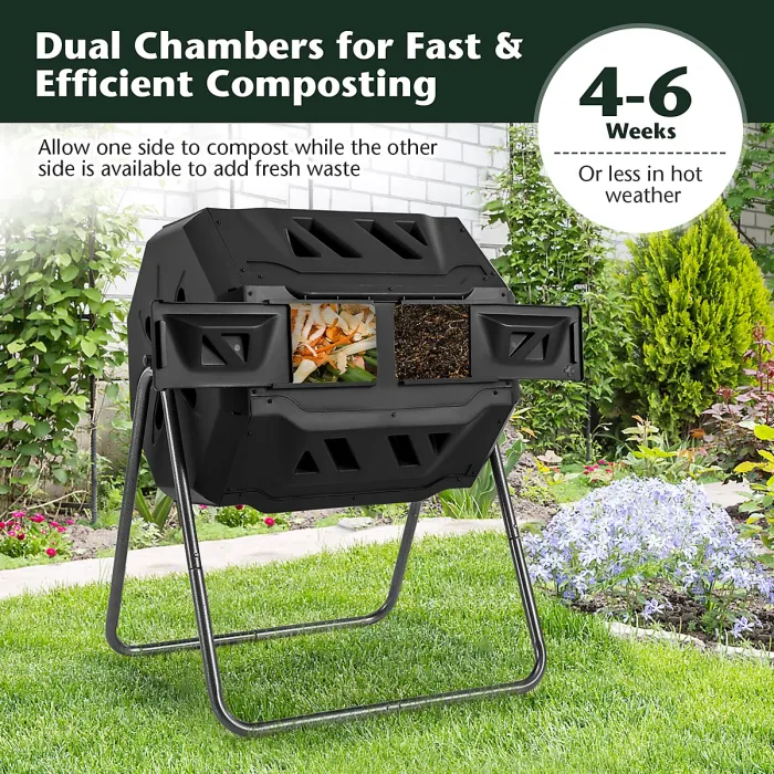 Costway Rotatable Compost Bin 160L Dual Chamber Composting Tumbler w/ 2 Sliding Doors