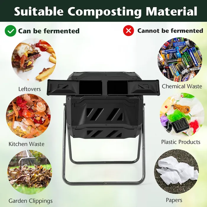 Costway Rotatable Compost Bin 160L Dual Chamber Composting Tumbler w/ 2 Sliding Doors
