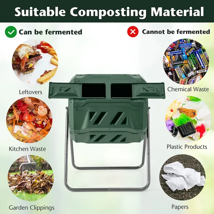 Costway Rotatable Compost Bin 160L Dual Chamber Composting Tumbler w/ 2 Sliding Doors