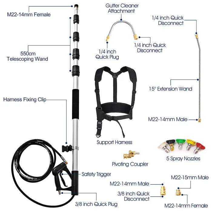 Costway 5M Telescoping Wand for Pressure Washers 4000PSI Commercial Grade Extension Wand
