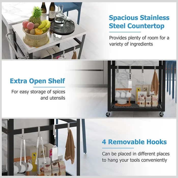 Costway 2-tier Outdoor Grill Cart Pizza Oven Stand Trolley Food Prepare Table w/ Stainless Steel Top