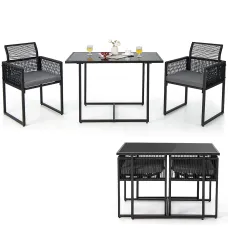 COSTWAY 3 Pieces Outdoor Dining Set Patio PE Rattan Furniture Set-Gray