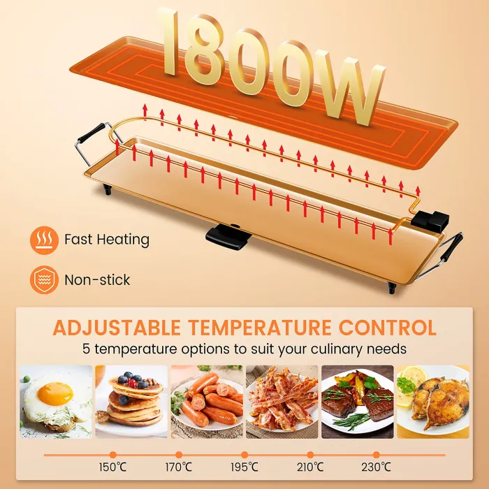COSTWAY Electric XXL Teppanyaki Table Grill 90 x 23CM Non-Stick Griddle BBQ Hot Plate