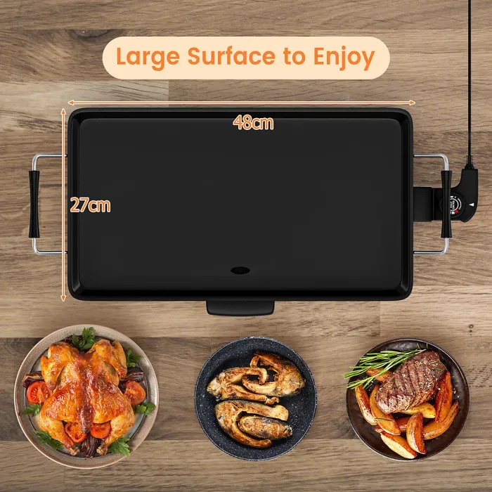 COSTWAY Electric Teppanyaki Table Grill 48 x 27CM Non-Stick Griddle BBQ Hot Plate 2000W