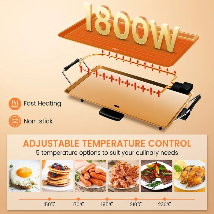 COSTWAY Electric Teppanyaki Table Grill 48 x 27CM Non-Stick Griddle BBQ Hot Plate 2000W