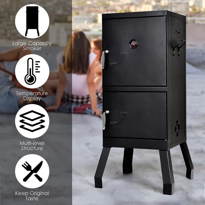 COSTWAY Vertical Charcoal Smoker Outdoors Charcoal Barbeque Iron Structure