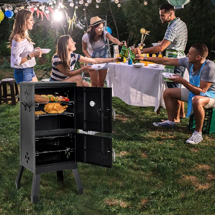 COSTWAY Vertical Charcoal Smoker Outdoors Charcoal Barbeque Iron Structure