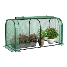 COSTWAY Mini Tunnel Greenhouse w/ Roll-up Door & PE Cover Green (118 x 55 x 60 cm)