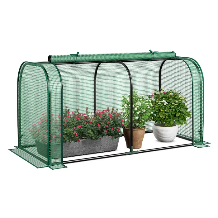 COSTWAY Mini Tunnel Greenhouse w/ Roll-up Door & PE Cover Green (118 x 55 x 60 cm)