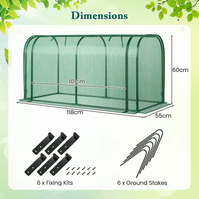COSTWAY Mini Tunnel Greenhouse w/ Roll-up Door & PE Cover Green (118 x 55 x 60 cm)