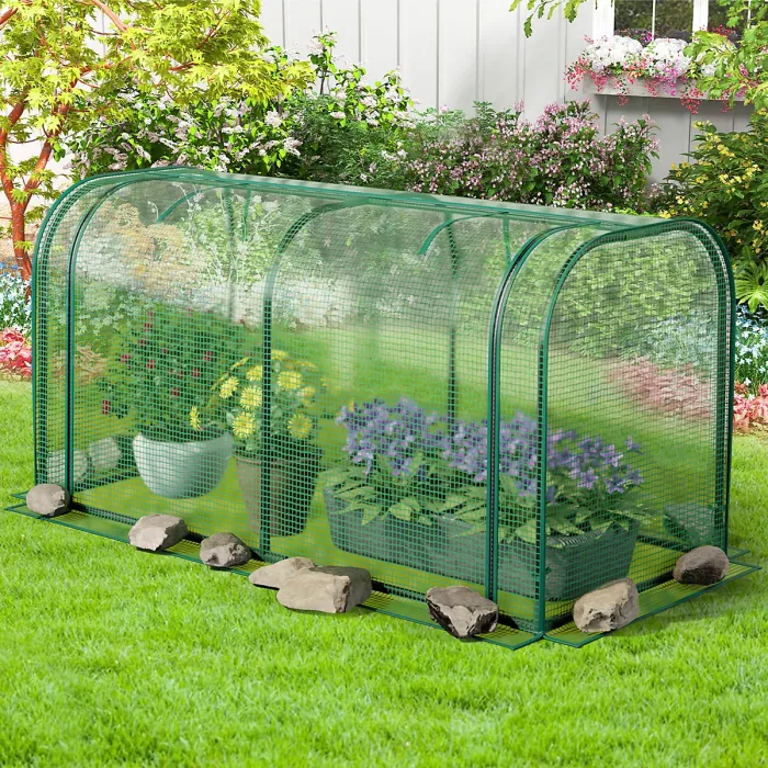 COSTWAY Mini Tunnel Greenhouse w/ Roll-up Door & PE Cover Green (118 x 55 x 60 cm)