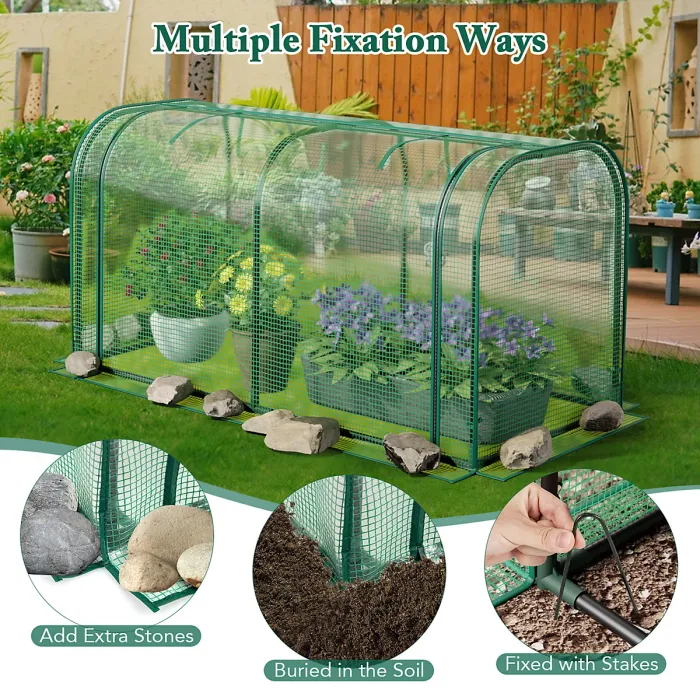 COSTWAY Mini Tunnel Greenhouse w/ Roll-up Door & PE Cover Green (118 x 55 x 60 cm)