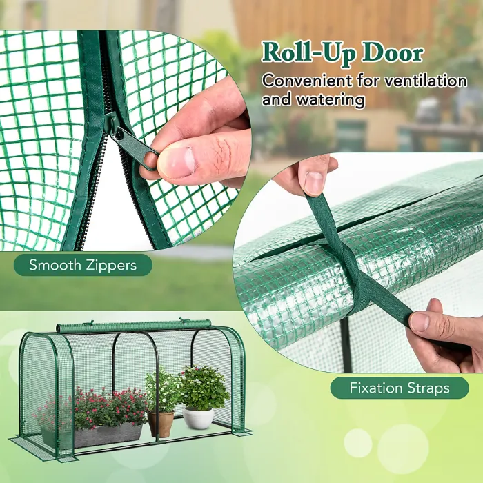 COSTWAY Mini Tunnel Greenhouse w/ Roll-up Door & PE Cover Green (118 x 55 x 60 cm)