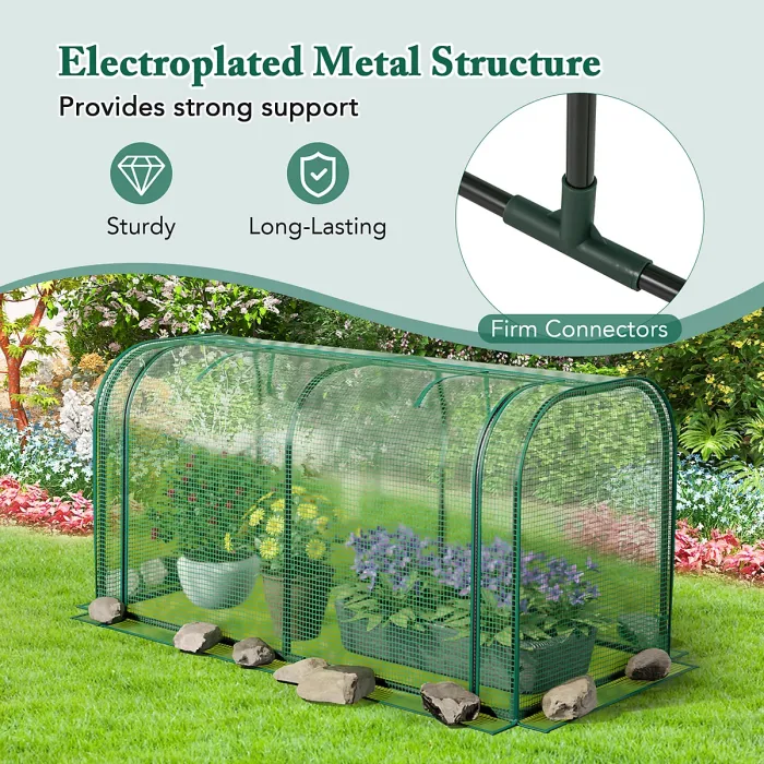 COSTWAY Mini Tunnel Greenhouse w/ Roll-up Door & PE Cover Green (118 x 55 x 60 cm)