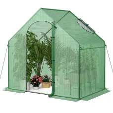 COSTWAY Walk-in Greenhouse Portable Outdoor Warm House for Winter-Green