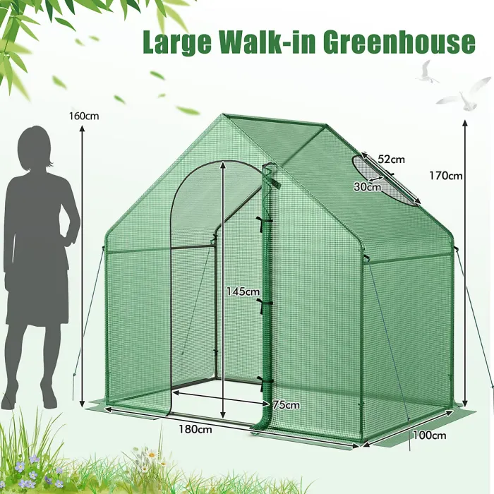COSTWAY Walk-in Greenhouse Portable Outdoor Warm House for Winter-Green