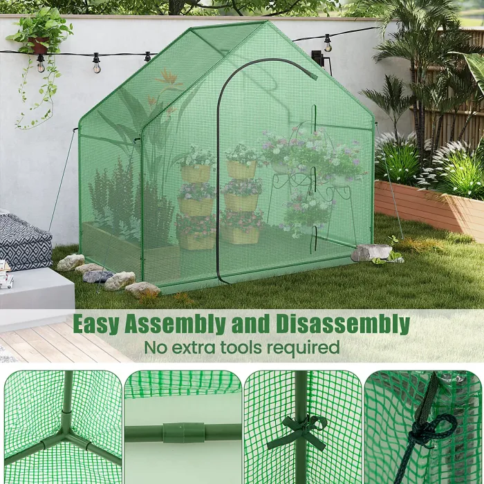 COSTWAY Walk-in Greenhouse Portable Outdoor Warm House for Winter-Green
