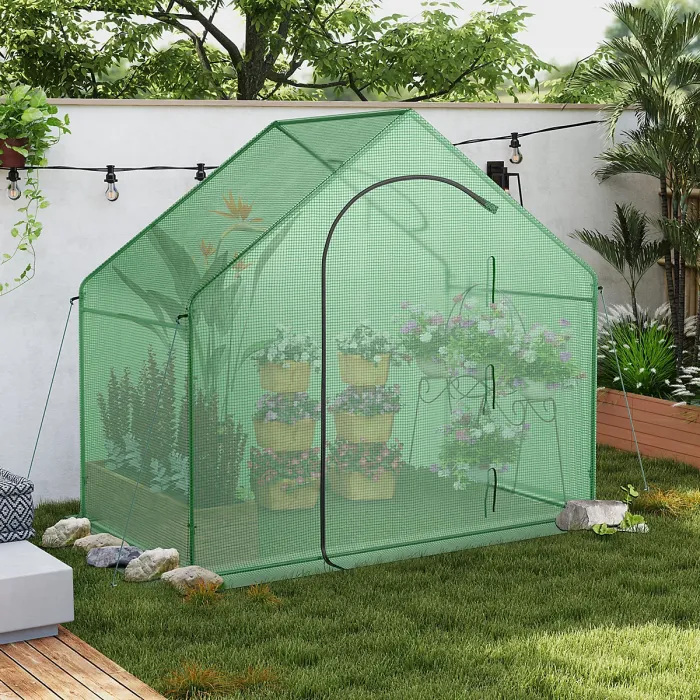 COSTWAY Walk-in Greenhouse Portable Outdoor Warm House for Winter-Green