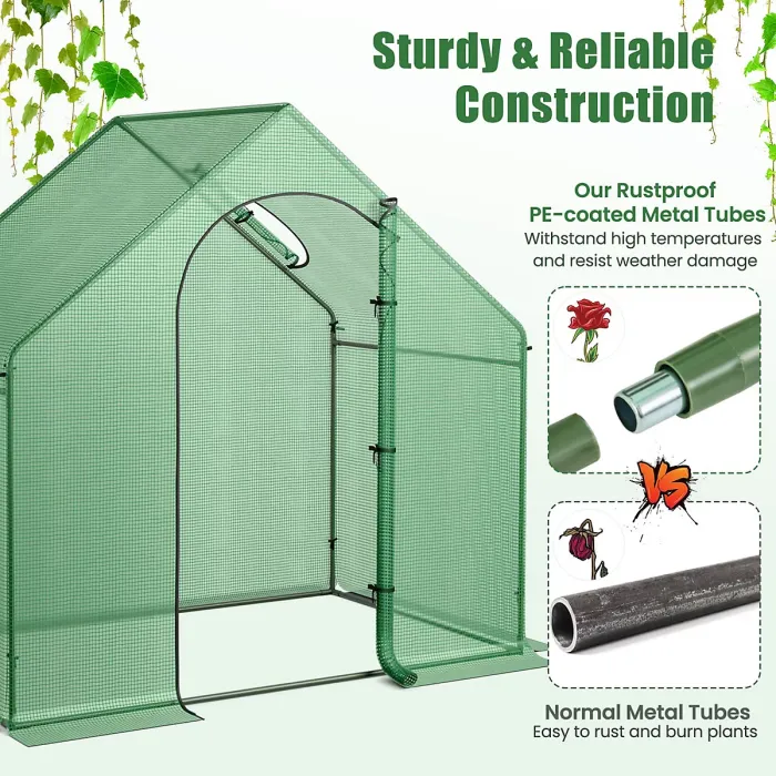 COSTWAY Walk-in Greenhouse Portable Outdoor Warm House for Winter-Green