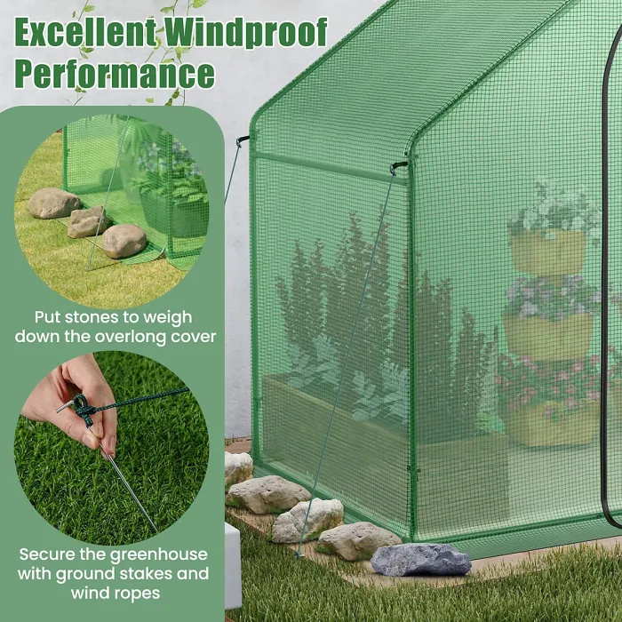 COSTWAY Walk-in Greenhouse Portable Outdoor Warm House for Winter-Green
