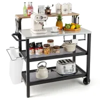 COSTWAY Rolling Bar Cart Movable Pizza Oven Stand with Flip-up Table