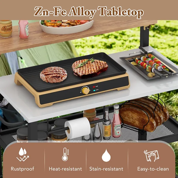 COSTWAY Rolling Bar Cart Movable Pizza Oven Stand with Flip-up Table