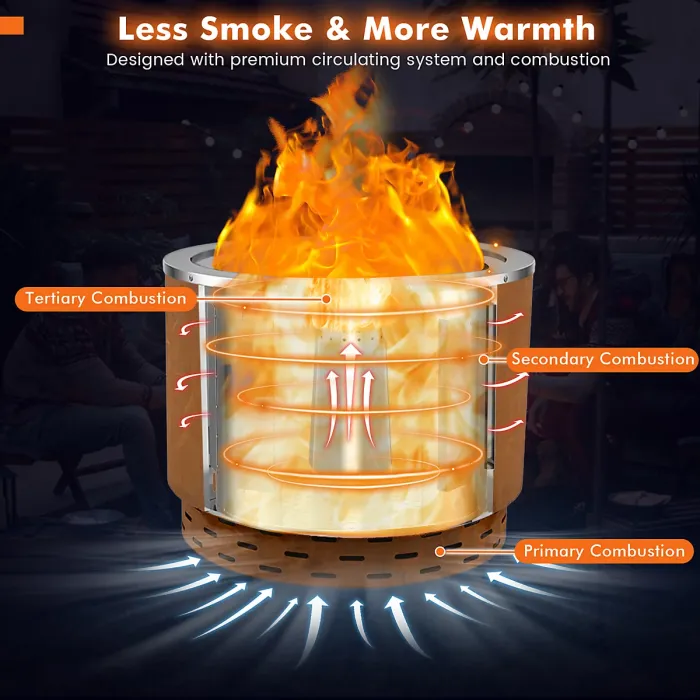 COSTWAY 49 cm Smokeless Fire Pit Stainless Steel Wood Burning Firepit-Brown