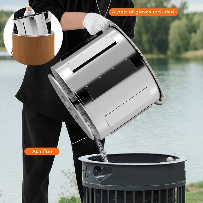 COSTWAY 49 cm Smokeless Fire Pit Stainless Steel Wood Burning Firepit-Brown