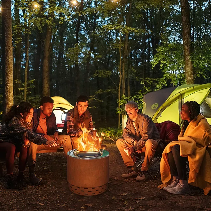 COSTWAY 49 cm Smokeless Fire Pit Stainless Steel Wood Burning Firepit-Brown