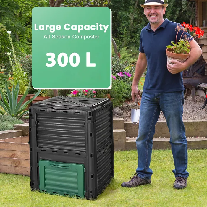 COSTWAY Large Outdoor Compost Bin 300L for Kitchen Waste & Garden Scraps-Green