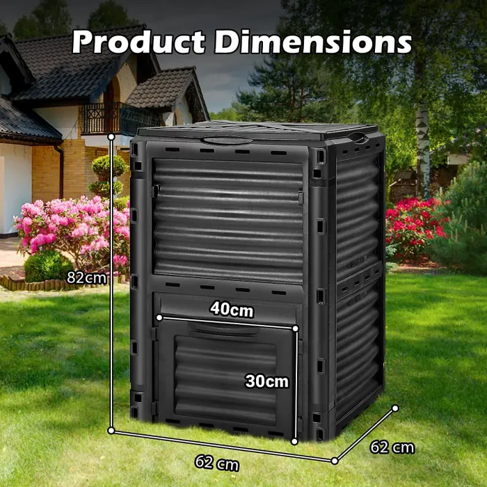 COSTWAY Large Outdoor Compost Bin 300L for Kitchen Waste & Garden Scraps-Black