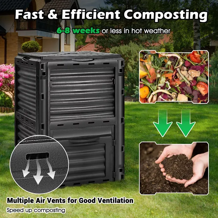COSTWAY Large Outdoor Compost Bin 300L for Kitchen Waste & Garden Scraps-Black