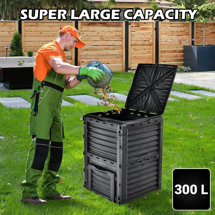 COSTWAY Large Outdoor Compost Bin 300L for Kitchen Waste & Garden Scraps-Black