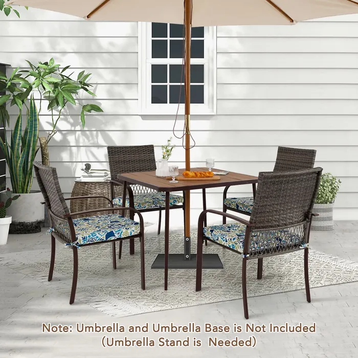 Costway 5 Pieces Patio Dining Set 4 Cushioned Rattan Armchairs & Square Table
