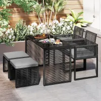 COSTWAY 5 Pieces Patio Dining Set Outdoor Rattan Chairs with Table & Ottomans