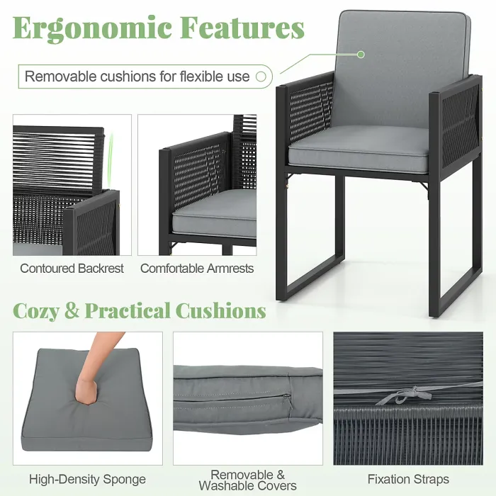 COSTWAY 5 Pieces Patio Dining Set Outdoor Rattan Chairs with Table & Ottomans