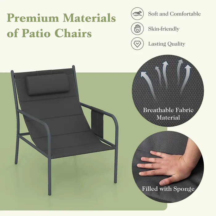 GAINOOM 3 Piece Grey Outdoor Bistro Set Patio Metal Chair & Coffee Table Set