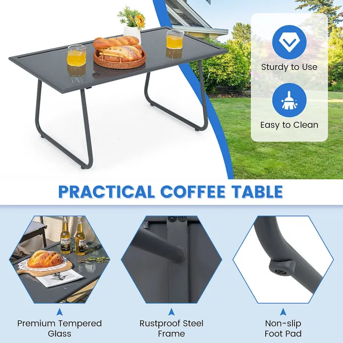 GAINOOM 4PCS Garden Grey Patio Table and Chair Set Outdoor Metal Frame Conversation Furniture