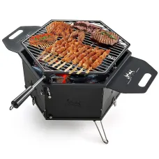 GAINOOM Portable Black Charcoal Grill Stove Rotatable Outdoor Hibachi Grill Smoker