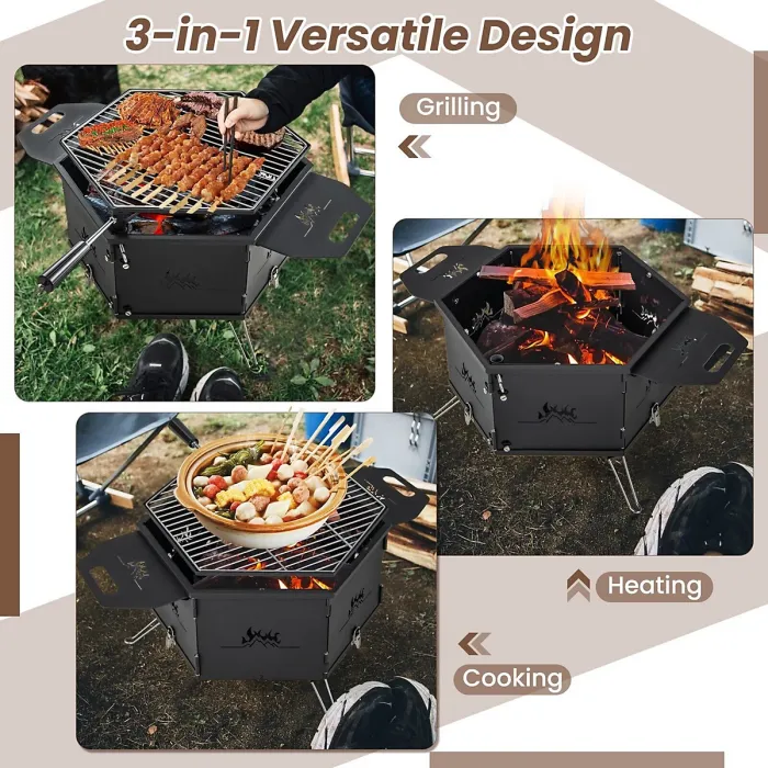 GAINOOM Portable Black Charcoal Grill Stove Rotatable Outdoor Hibachi Grill Smoker