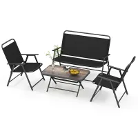 GAINOOM 4 Piece Black Outdoor Conversation Set Metal Frame Outdoor Bistro Set
