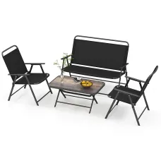 GAINOOM 4 Piece Black Outdoor Conversation Set Metal Frame Outdoor Bistro Set