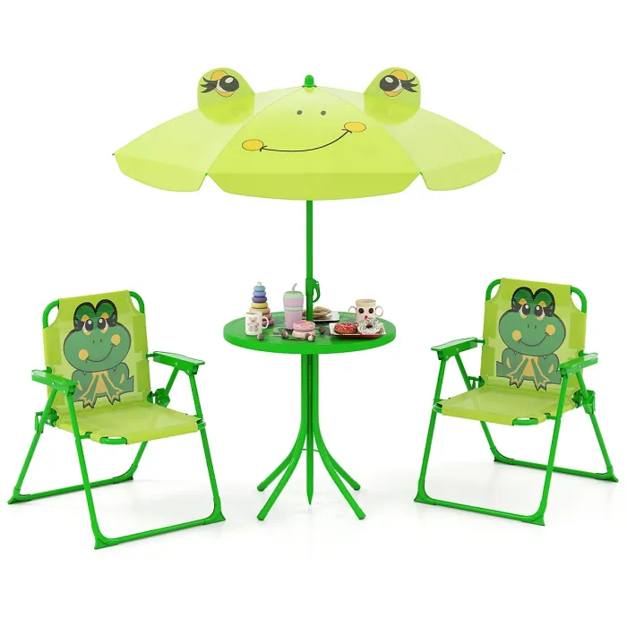 GAINOOM Kids Frog Picnic Table & Chair Set Collapsible Toddler Activity Table