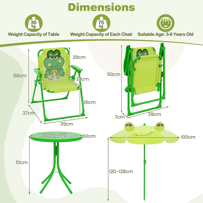 GAINOOM Kids Frog Picnic Table & Chair Set Collapsible Toddler Activity Table