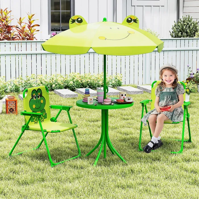 GAINOOM Kids Frog Picnic Table & Chair Set Collapsible Toddler Activity Table