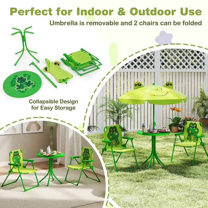 GAINOOM Kids Frog Picnic Table & Chair Set Collapsible Toddler Activity Table