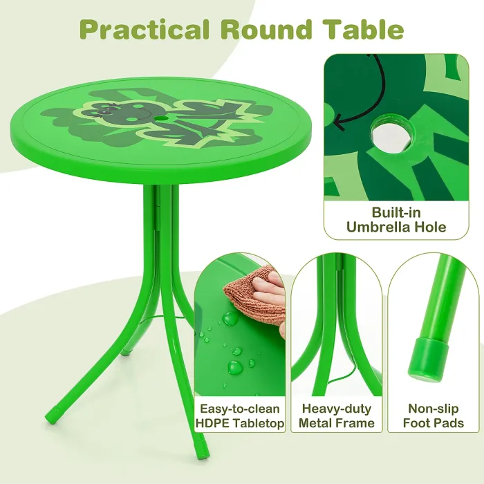 GAINOOM Kids Frog Picnic Table & Chair Set Collapsible Toddler Activity Table