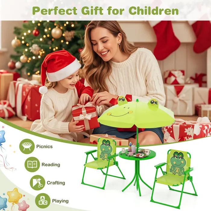GAINOOM Kids Frog Picnic Table & Chair Set Collapsible Toddler Activity Table